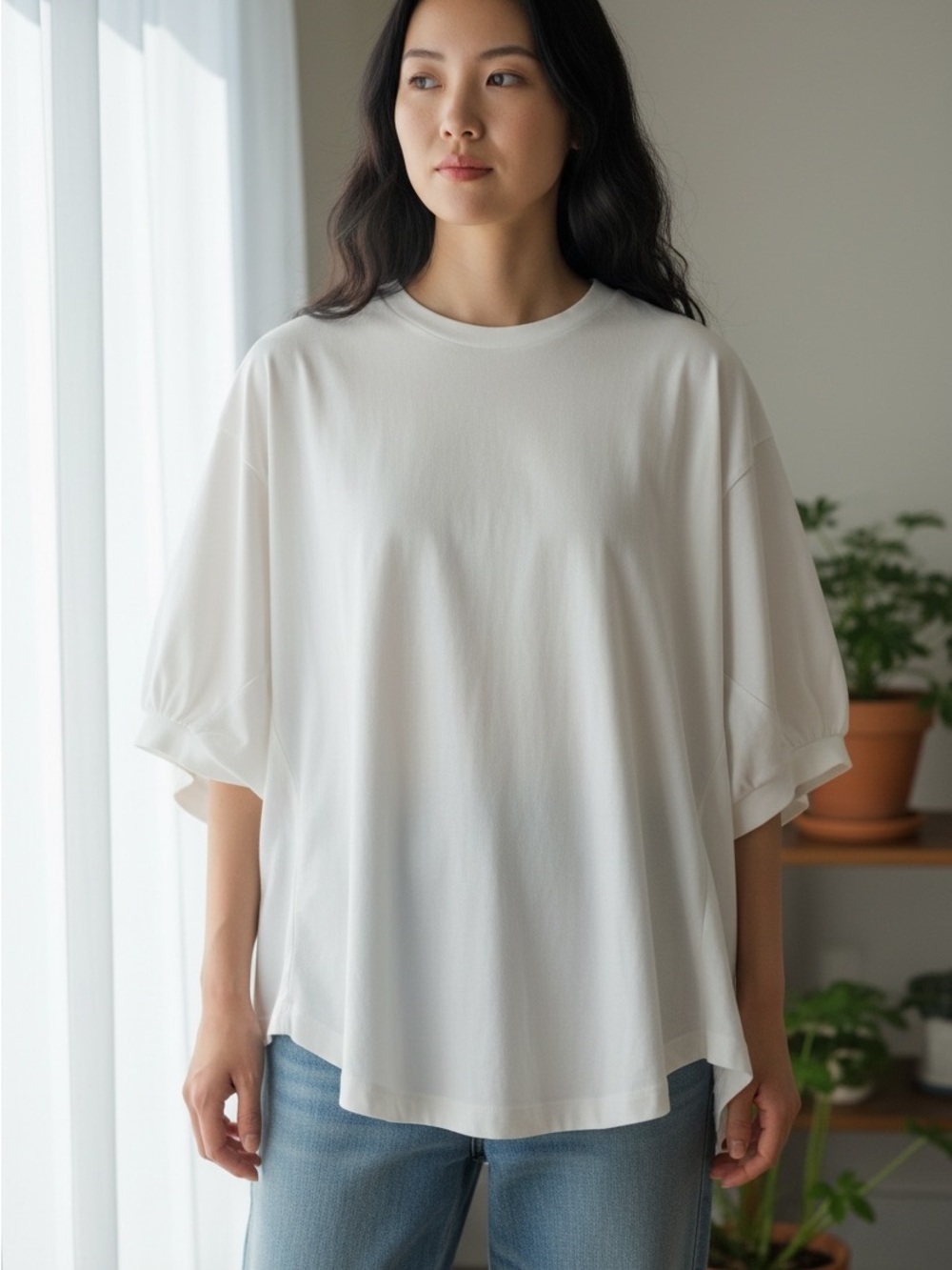 Zara White Oversized Boxy Tee | Short Sleeve High Low Hem | Size S
